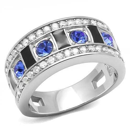 TK3141 - High polished (no plating) Stainless Steel Ring with Top Grade Crystal in Sapphire - Alamode - Flyclothing LLC