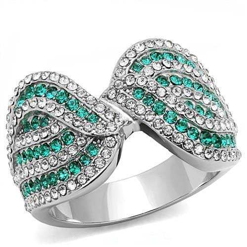 TK3142 - High polished (no plating) Stainless Steel Ring with Top Grade Crystal in Emerald - Alamode - Flyclothing LLC