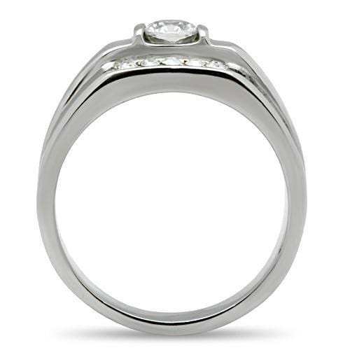 TK314 - High polished (no plating) Stainless Steel Ring with AAA Grade CZ in Clear - Alamode - Flyclothing LLC