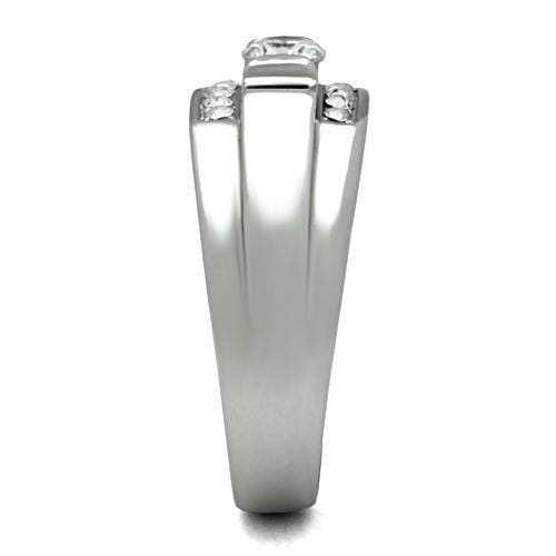 TK314 - High polished (no plating) Stainless Steel Ring with AAA Grade CZ in Clear - Alamode - Flyclothing LLC