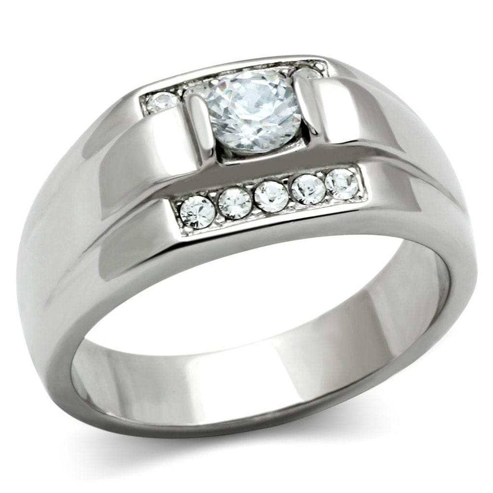 TK314 - High polished (no plating) Stainless Steel Ring with AAA Grade CZ in Clear - Alamode - Flyclothing LLC