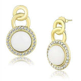 TK3152 - IP Gold(Ion Plating) Stainless Steel Earrings with Synthetic Jade in White - Alamode - Flyclothing LLC