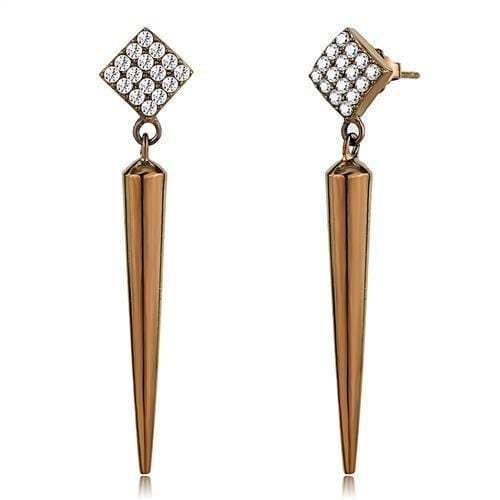 TK3158 - IP Coffee light Stainless Steel Earrings with AAA Grade CZ in Clear - Alamode - Flyclothing LLC