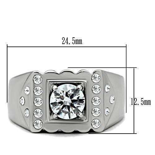 TK315 - High polished (no plating) Stainless Steel Ring with AAA Grade CZ in Clear - Alamode - Flyclothing LLC