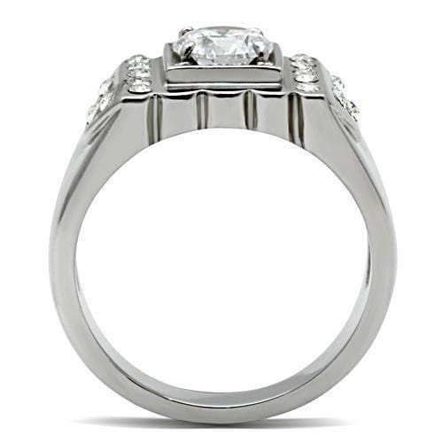 TK315 - High polished (no plating) Stainless Steel Ring with AAA Grade CZ in Clear - Alamode - Flyclothing LLC