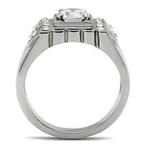 TK315 - High polished (no plating) Stainless Steel Ring with AAA Grade CZ in Clear - Alamode - Flyclothing LLC
