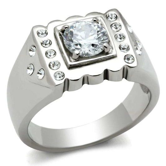 TK315 - High polished (no plating) Stainless Steel Ring with AAA Grade CZ in Clear - Alamode - Flyclothing LLC