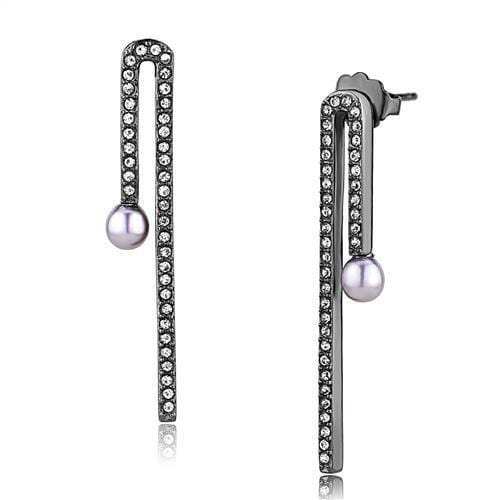 TK3161 - IP Light Black (IP Gun) Stainless Steel Earrings with Synthetic Pearl in Light Amethyst - Alamode - Flyclothing LLC