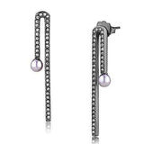 TK3161 - IP Light Black (IP Gun) Stainless Steel Earrings with Synthetic Pearl in Light Amethyst - Alamode - Flyclothing LLC