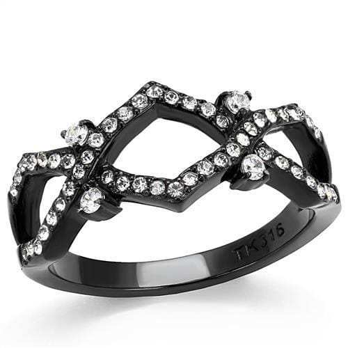 TK3165 - IP Black(Ion Plating) Stainless Steel Ring with AAA Grade CZ in Clear - Alamode - Flyclothing LLC