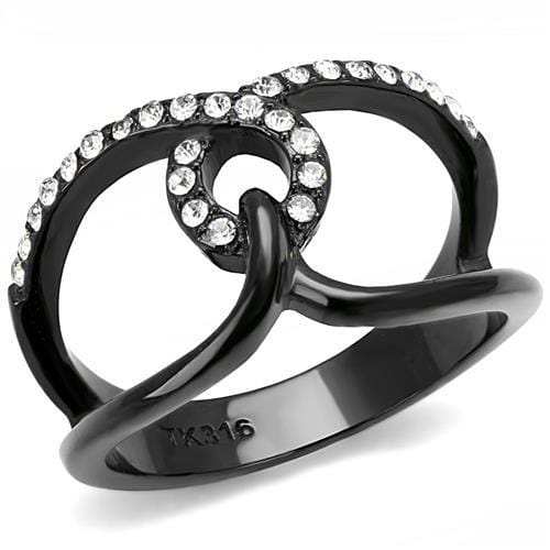 TK3166 - IP Black(Ion Plating) Stainless Steel Ring with Top Grade Crystal in Clear - Alamode - Flyclothing LLC