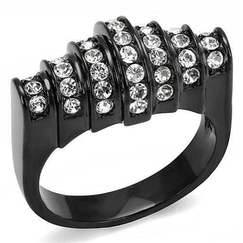 TK3167 - IP Black(Ion Plating) Stainless Steel Ring with Top Grade Crystal in Clear - Alamode - Flyclothing LLC
