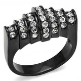 TK3167 - IP Black(Ion Plating) Stainless Steel Ring with Top Grade Crystal in Clear - Alamode - Flyclothing LLC