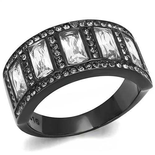 TK3168 - IP Black(Ion Plating) Stainless Steel Ring with AAA Grade CZ in Clear - Alamode - Flyclothing LLC