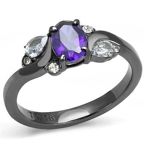 TK3169 - IP Light Black (IP Gun) Stainless Steel Ring with AAA Grade CZ in Tanzanite - Alamode - Flyclothing LLC