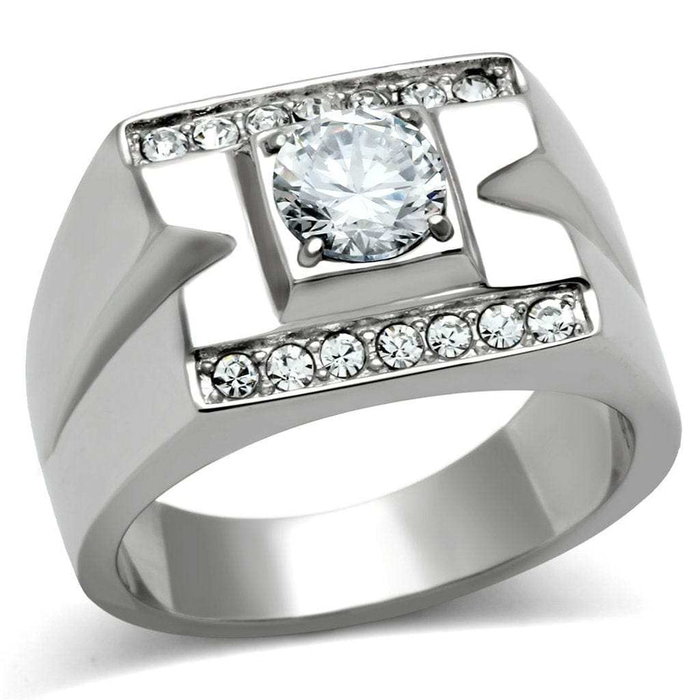 TK316 - High polished (no plating) Stainless Steel Ring with AAA Grade CZ in Clear - Alamode - Flyclothing LLC
