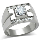 TK316 - High polished (no plating) Stainless Steel Ring with AAA Grade CZ in Clear - Alamode - Flyclothing LLC
