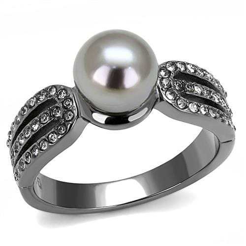 TK3170 - IP Light Black (IP Gun) Stainless Steel Ring with Synthetic Pearl in Gray - Alamode - Flyclothing LLC