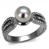 TK3170 - IP Light Black (IP Gun) Stainless Steel Ring with Synthetic Pearl in Gray - Alamode - Flyclothing LLC