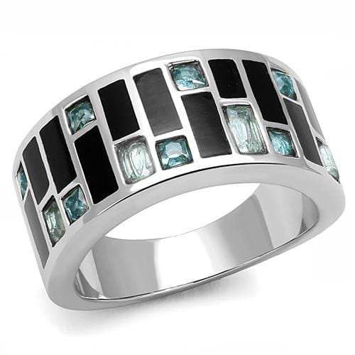 TK3175 - High polished (no plating) Stainless Steel Ring with Synthetic Synthetic Glass in Sea Blue - Alamode - Flyclothing LLC