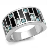TK3175 - High polished (no plating) Stainless Steel Ring with Synthetic Synthetic Glass in Sea Blue - Alamode - Flyclothing LLC