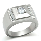 TK317 - High polished (no plating) Stainless Steel Ring with AAA Grade CZ in Clear - Alamode - Flyclothing LLC