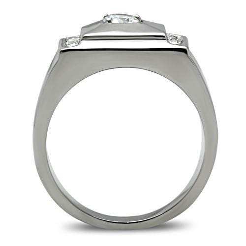 TK317 - High polished (no plating) Stainless Steel Ring with AAA Grade CZ in Clear - Alamode - Flyclothing LLC