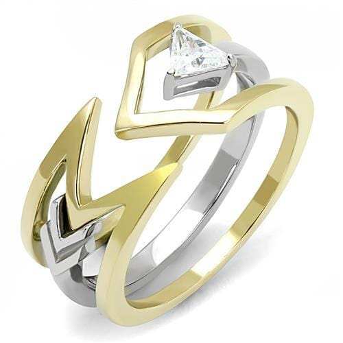 TK3183 - Two-Tone IP Gold (Ion Plating) Stainless Steel Ring with AAA Grade CZ in Clear - Alamode - Flyclothing LLC