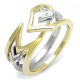 TK3183 - Two-Tone IP Gold (Ion Plating) Stainless Steel Ring with AAA Grade CZ in Clear - Alamode - Flyclothing LLC