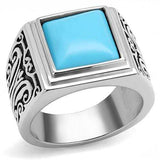 TK3188 - High polished (no plating) Stainless Steel Ring with Synthetic Turquoise in Sea Blue - Alamode - Flyclothing LLC