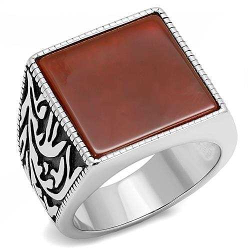 TK3189 - High polished (no plating) Stainless Steel Ring with Semi-Precious Agate in Siam - Alamode - Flyclothing LLC