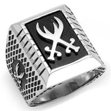TK3191 - High polished (no plating) Stainless Steel Ring with Semi-Precious Onyx in Jet - Alamode - Flyclothing LLC