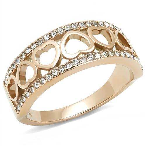 TK3194 - IP Rose Gold(Ion Plating) Stainless Steel Ring with Top Grade Crystal in Clear - Alamode - Flyclothing LLC