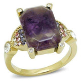 TK3195 - IP Gold(Ion Plating) Stainless Steel Ring with Semi-Precious Amethyst Crystal in Amethyst - Alamode - Flyclothing LLC