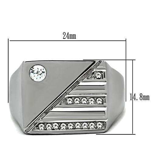 TK319 - High polished (no plating) Stainless Steel Ring with Top Grade Crystal in Clear - Alamode - Flyclothing LLC
