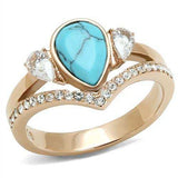 TK3200 - IP Rose Gold(Ion Plating) Stainless Steel Ring with Synthetic Turquoise in Sea Blue - Alamode - Flyclothing LLC