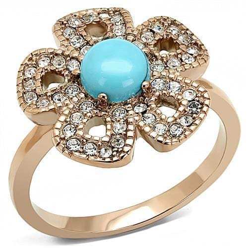 TK3201 - IP Rose Gold(Ion Plating) Stainless Steel Ring with Synthetic Turquoise in Sea Blue - Alamode - Flyclothing LLC