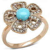 TK3201 - IP Rose Gold(Ion Plating) Stainless Steel Ring with Synthetic Turquoise in Sea Blue - Alamode - Flyclothing LLC