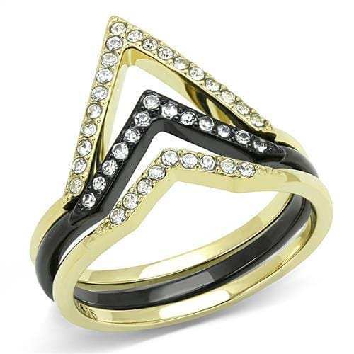 TK3202 - IP Gold+ IP Black (Ion Plating) Stainless Steel Ring with Top Grade Crystal in Clear - Alamode - Flyclothing LLC