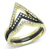 TK3202 - IP Gold+ IP Black (Ion Plating) Stainless Steel Ring with Top Grade Crystal in Clear - Alamode - Flyclothing LLC