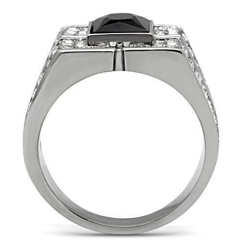 TK320 - High polished (no plating) Stainless Steel Ring with Synthetic Synthetic Glass in Jet - Alamode - Flyclothing LLC