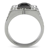 TK320 - High polished (no plating) Stainless Steel Ring with Synthetic Synthetic Glass in Jet - Alamode - Flyclothing LLC