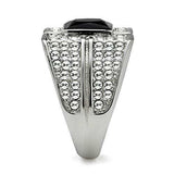 TK320 - High polished (no plating) Stainless Steel Ring with Synthetic Synthetic Glass in Jet - Alamode - Flyclothing LLC