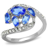 TK3211 - High polished (no plating) Stainless Steel Ring with Synthetic Synthetic Glass in Sapphire - Alamode - Flyclothing LLC