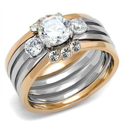 TK3212 - Two-Tone IP Rose Gold Stainless Steel Ring with AAA Grade CZ in Clear - Alamode - Flyclothing LLC