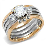 TK3212 - Two-Tone IP Rose Gold Stainless Steel Ring with AAA Grade CZ in Clear - Alamode - Flyclothing LLC
