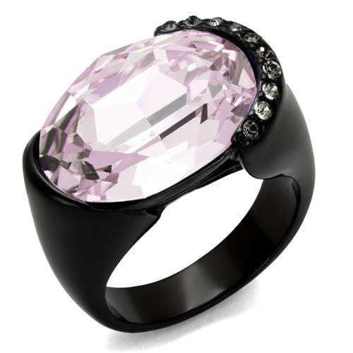 TK3213 - IP Black(Ion Plating) Stainless Steel Ring with Top Grade Crystal in Light Amethyst - Alamode - Flyclothing LLC