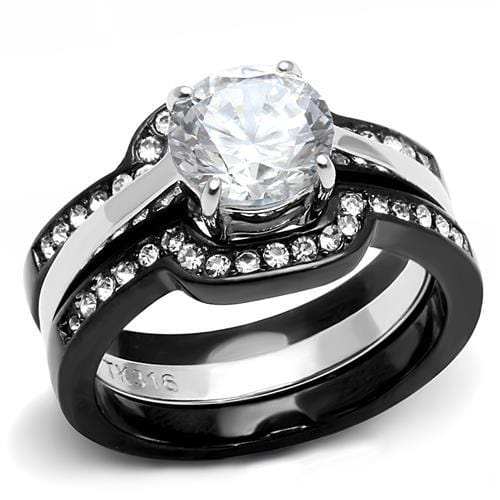 TK3214 - Two-Tone IP Black (Ion Plating) Stainless Steel Ring with AAA Grade CZ in Clear - Alamode - Flyclothing LLC