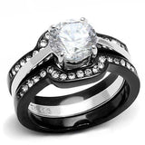TK3214 - Two-Tone IP Black (Ion Plating) Stainless Steel Ring with AAA Grade CZ in Clear - Alamode - Flyclothing LLC