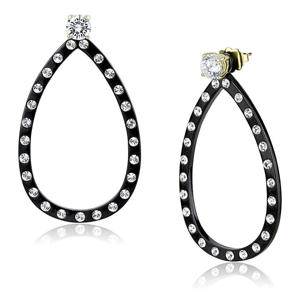 TK3215 - IP Gold+ IP Black (Ion Plating) Stainless Steel Earrings with AAA Grade CZ in Clear - Alamode - Flyclothing LLC